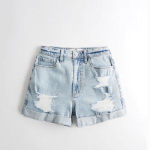 CURVY ULTRA HIGH-RISE RIPPED ACID WASH DENIM MOM SHORT